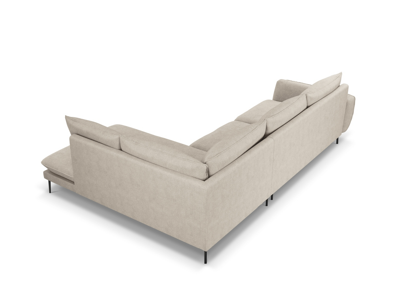 Cosmopolitan Design högervänd hörnsoffa, "Vienna", 6-sits, 275 × 185 × 95 cm, Positano, svarta metallben