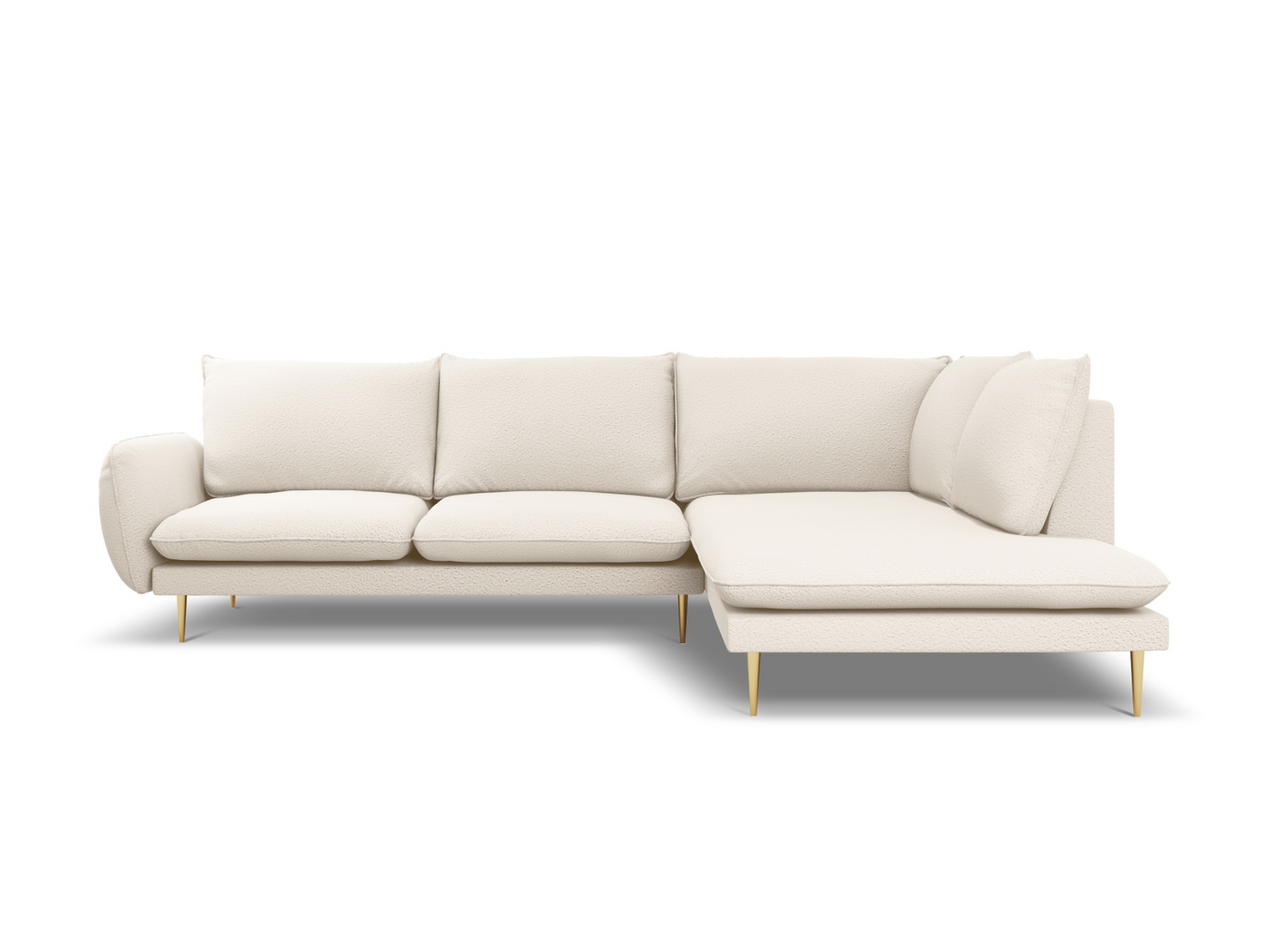 Cosmopolitan Design högervänd boucléhörnsoffa, "Vienna", 6-sits, 275 × 185 × 95 cm, Ascot, guldfärgade metallben