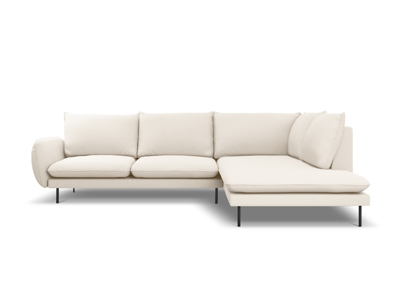 Cosmopolitan Design högervänd boucléhörnsoffa, "Vienna", 6-sits, 275 × 185 × 95 cm, Ascot, svarta metallben