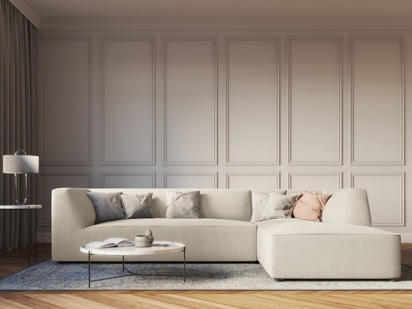 Cosmopolitan Design högervänd modulhörnsoffa, "Siena", 4-sits, 273 × 180 × 69 cm, Scala, svarta plastben, Variant RC_M_100