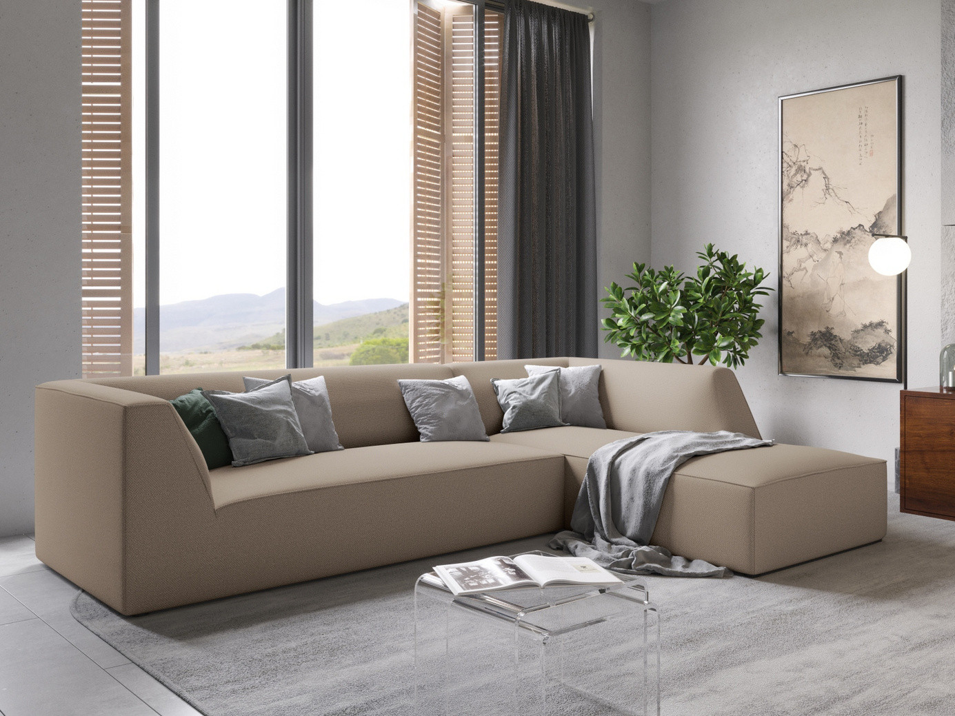 Cosmopolitan Design högervänd modulhörnsoffa, "Siena", 4-sits, 273 × 180 × 69 cm, Ottawa, svarta plastben, Variant RC_M_137
