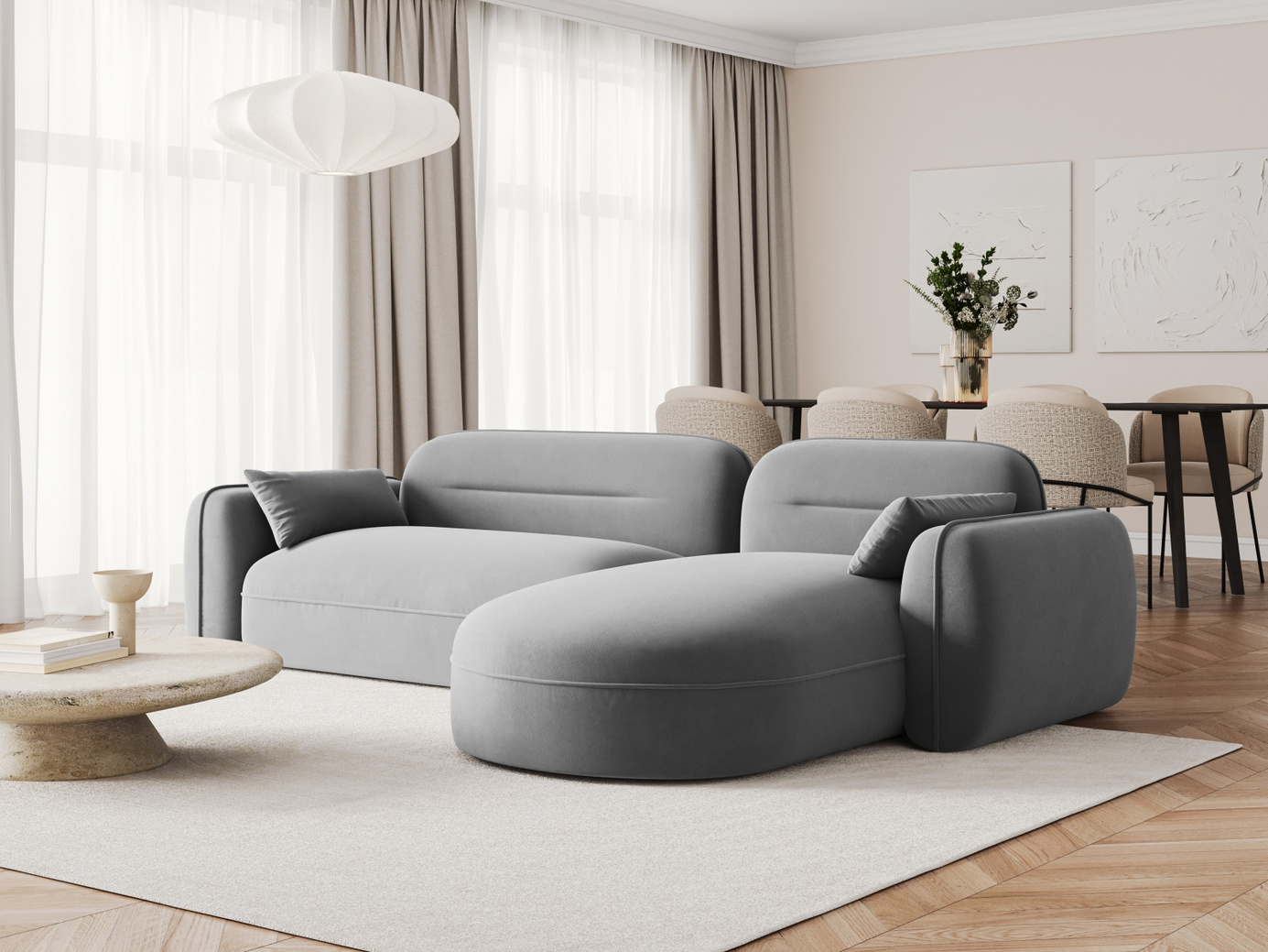 Cosmopolitan Design högervänd sammetsmodulhörnsoffa, "Sydney", 4-sits, 275 × 165 × 70 cm, Casino, svarta plastben