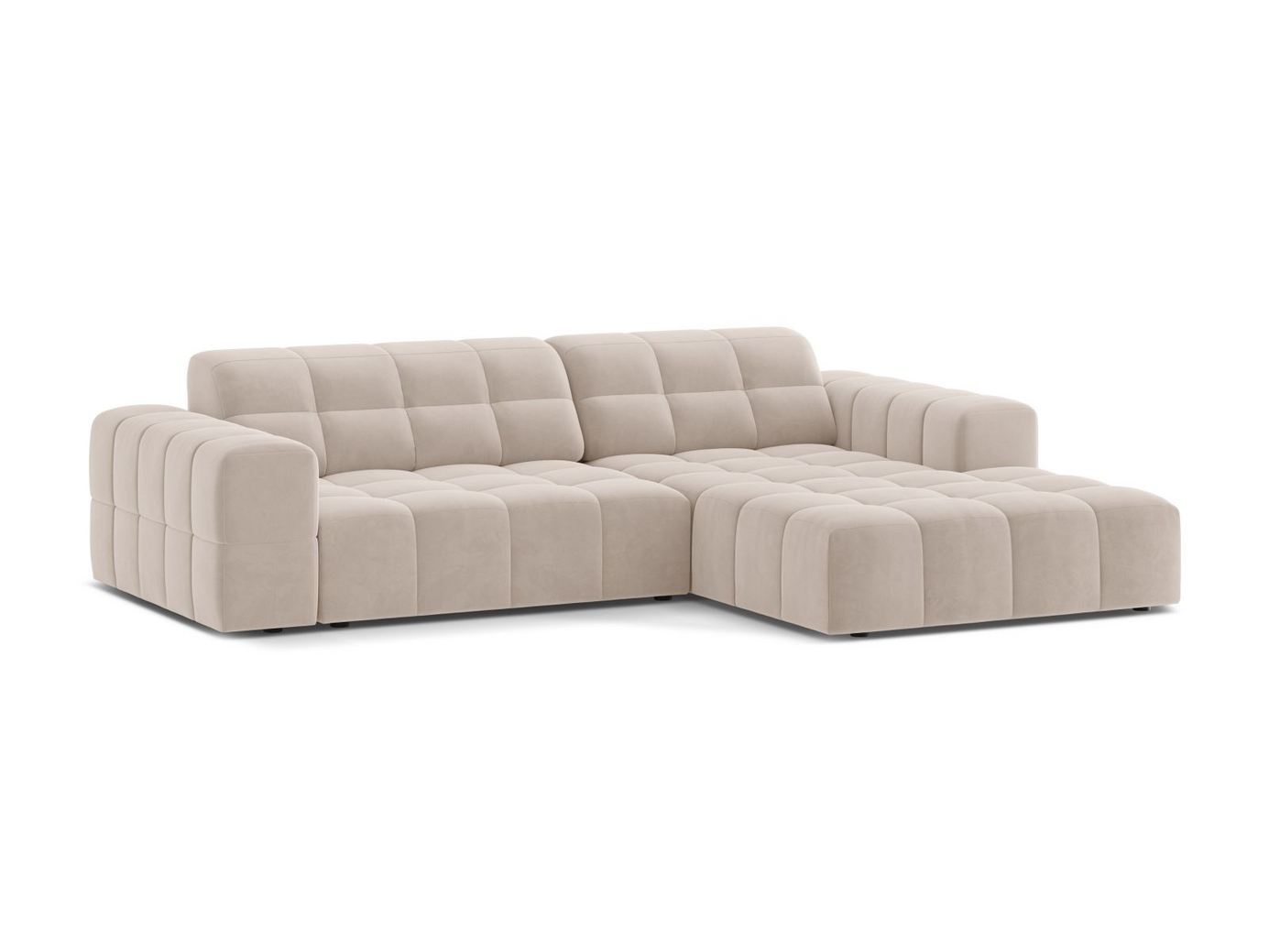 Cosmopolitan Design högervänd sammetshörnsoffa, "Chicago", 3-sits, 234 × 167 × 78 cm, Venus, svarta plastben