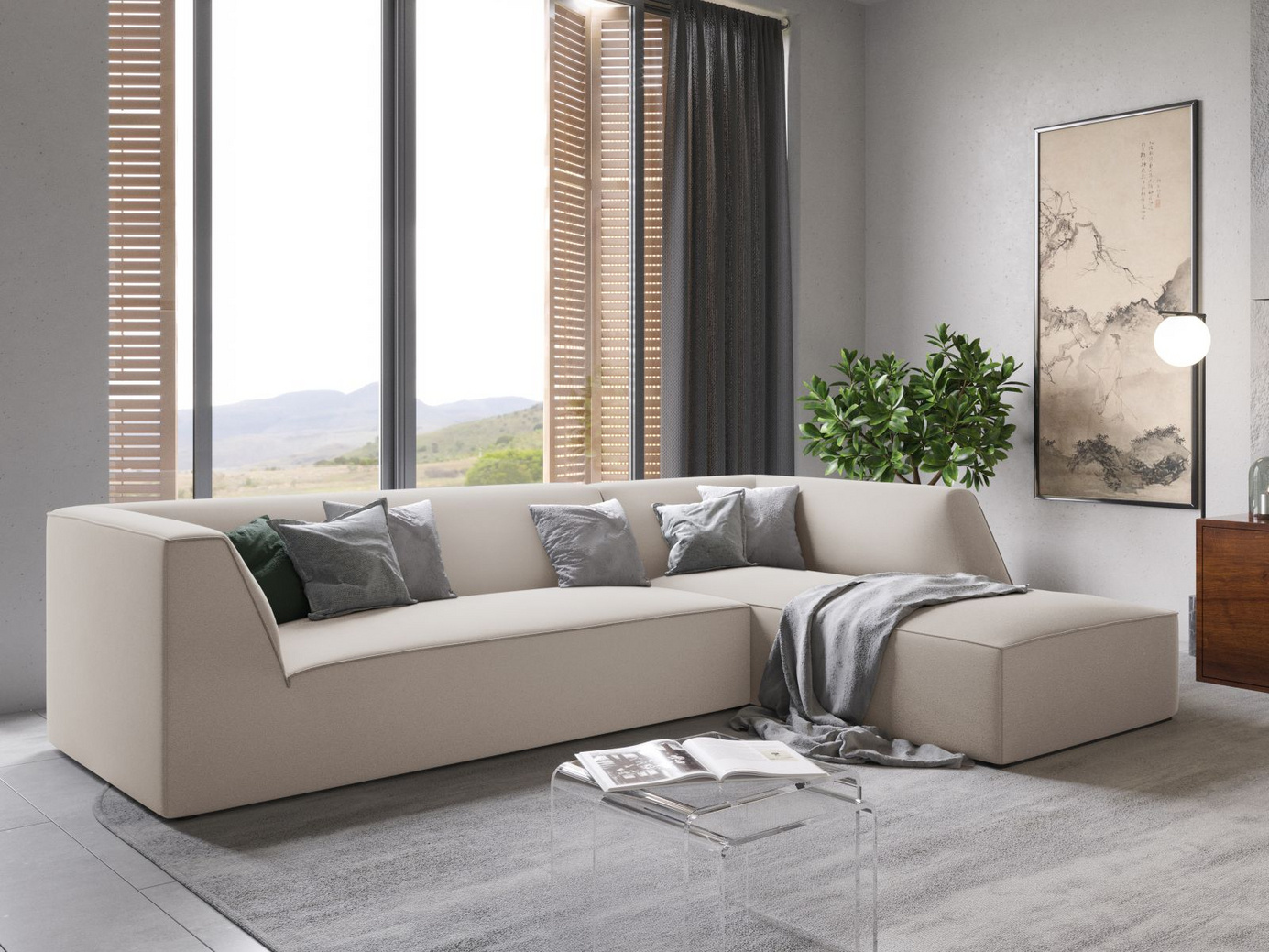 Cosmopolitan Design högervänd sammetsmodulhörnsoffa, "Siena", 4-sits, 273 × 180 × 69 cm, Salvador, svarta plastben, Variant RC_M_44