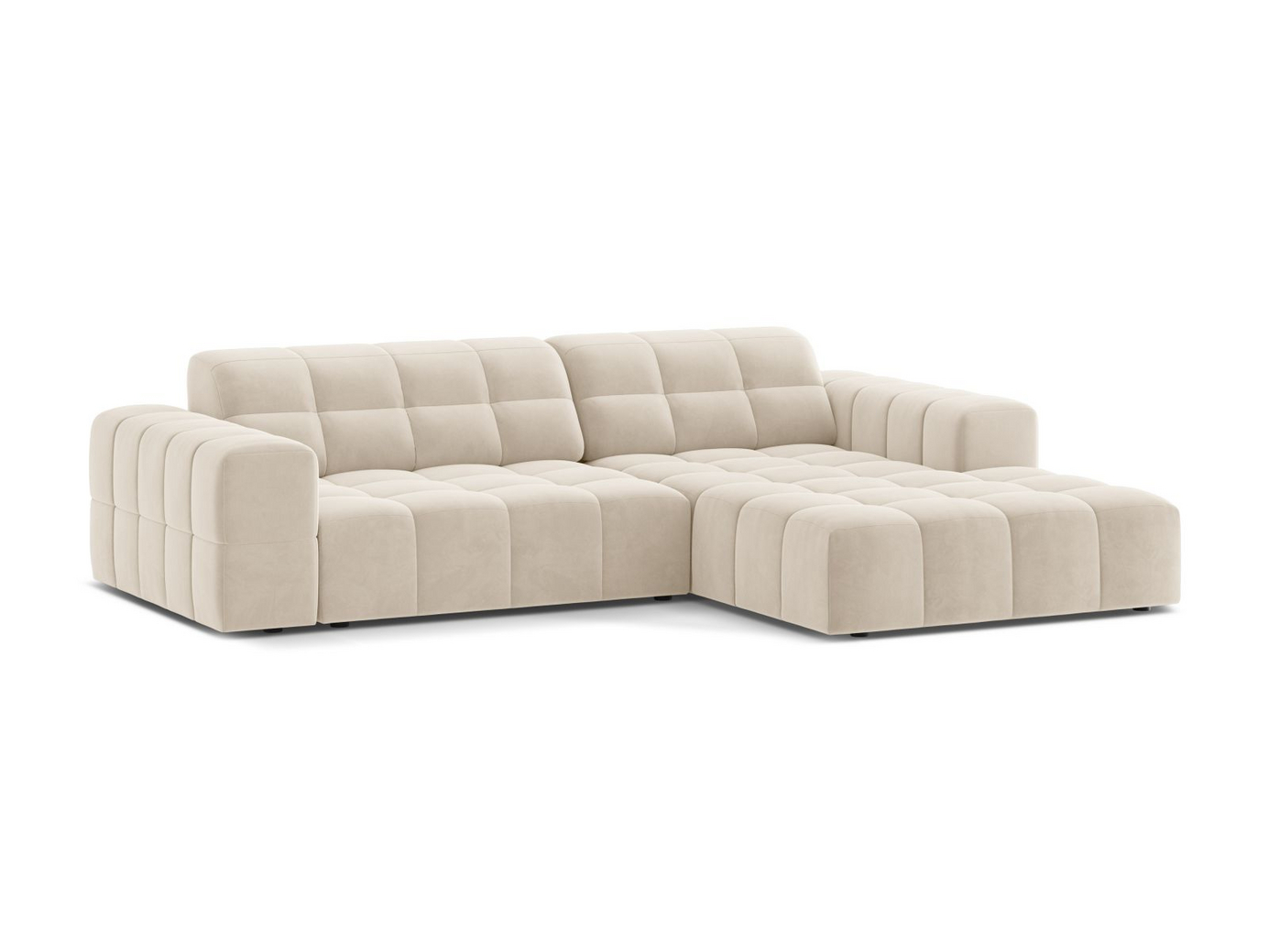 Cosmopolitan Design högervänd sammetshörnsoffa, "Chicago", 3-sits, 234 × 167 × 78 cm, Bluvel, svarta plastben