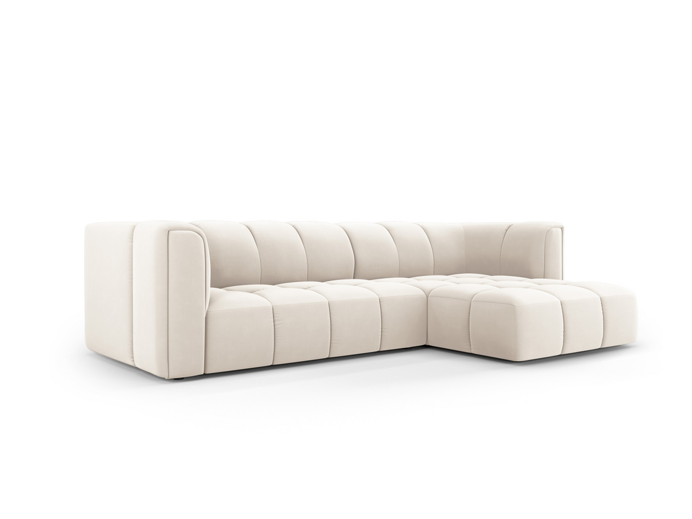 Cosmopolitan Design högervänd sammetsmodulhörnsoffa, "Moritz", 3-sits, 256 × 160 × 70 cm, Bluvel, svarta plastben