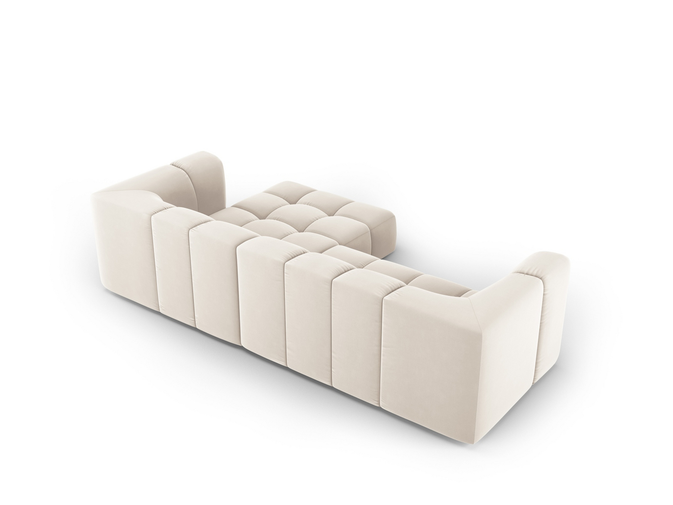 Cosmopolitan Design högervänd sammetsmodulhörnsoffa, "Moritz", 3-sits, 256 × 160 × 70 cm, Bluvel, svarta plastben