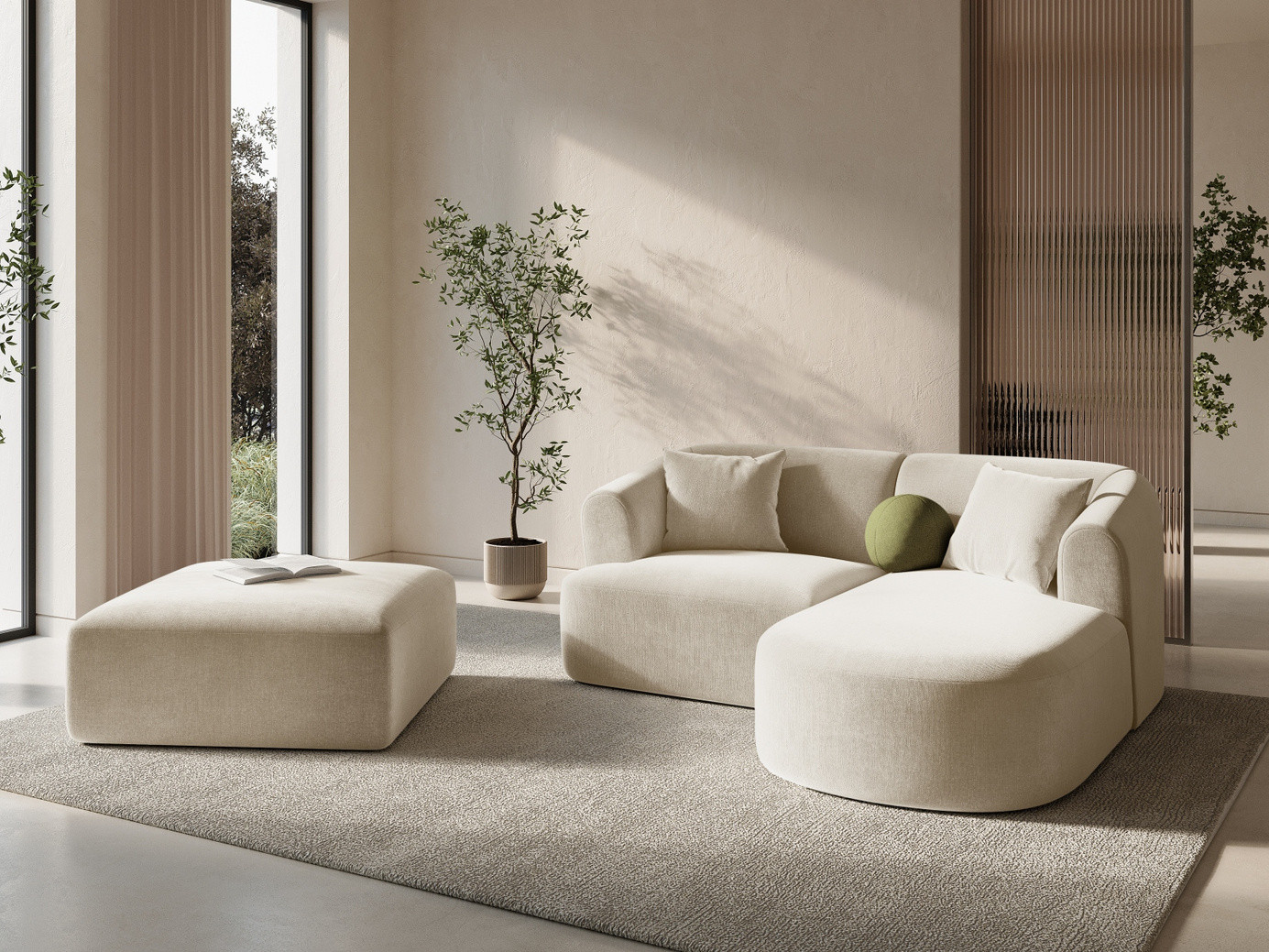 Cosmopolitan Design högervänd sammetsmodulhörnsoffa, "Campi", 3-sits, 180 × 156 × 70 cm, Vogue, svarta plastben