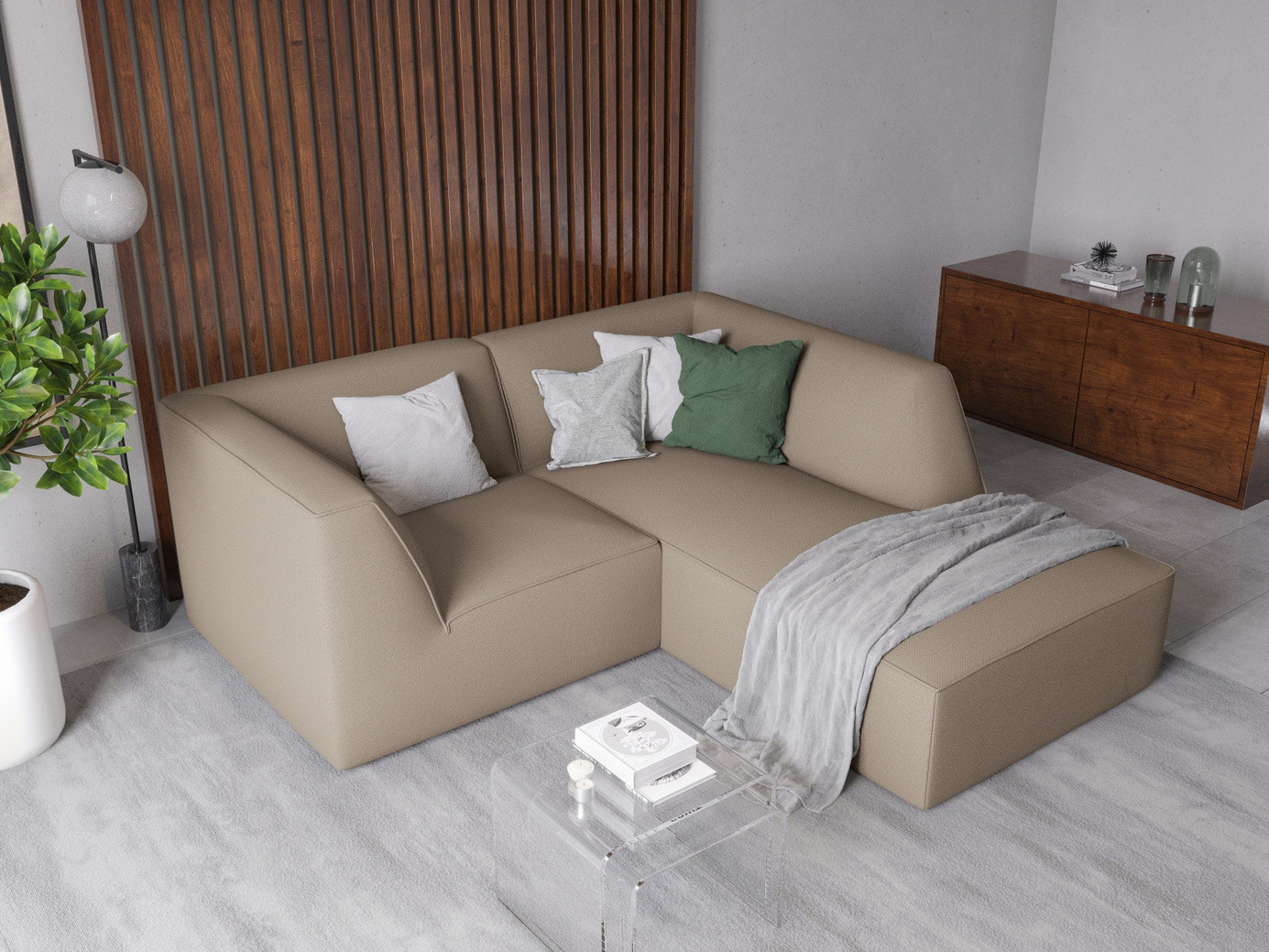 Cosmopolitan Design högervänd modulhörnsoffa, "Siena", 3-sits, 186 × 180 × 69 cm, Ottawa, svarta plastben
