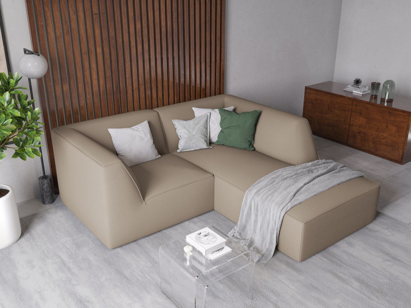 Cosmopolitan Design högervänd modulhörnsoffa, "Siena", 3-sits, 186 × 180 × 69 cm, Ottawa, svarta plastben
