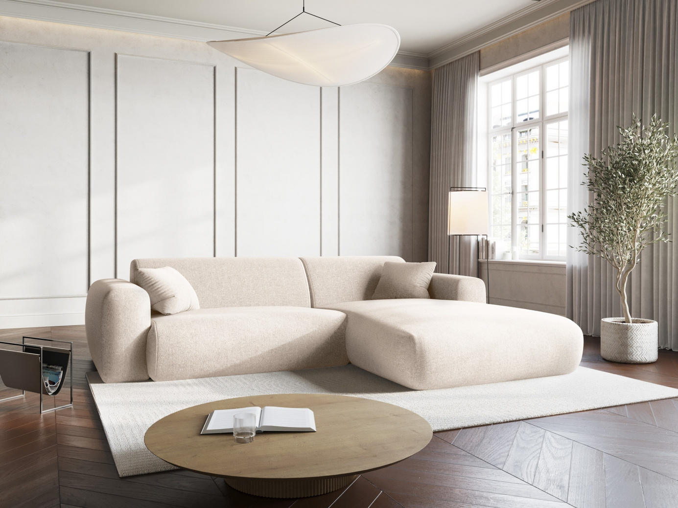 Cosmopolitan Design högervänd hörnsoffa, "Nolio", 4-sits, 235 × 170 × 72 cm, Haga, svarta plastben