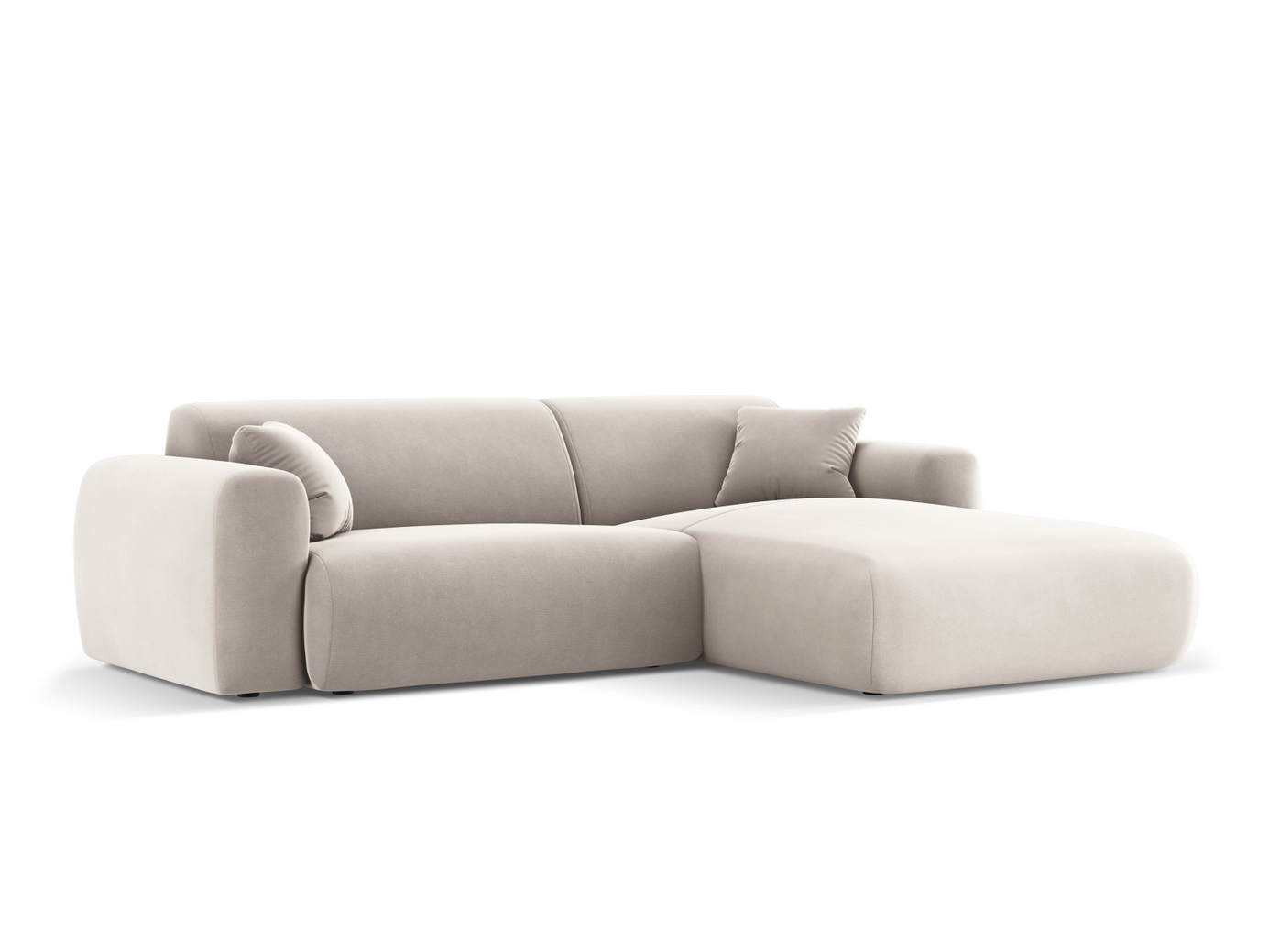 Cosmopolitan Design högervänd sammetshörnsoffa, "Nolio", 4-sits, 235 × 170 × 72 cm, Casino, svarta plastben