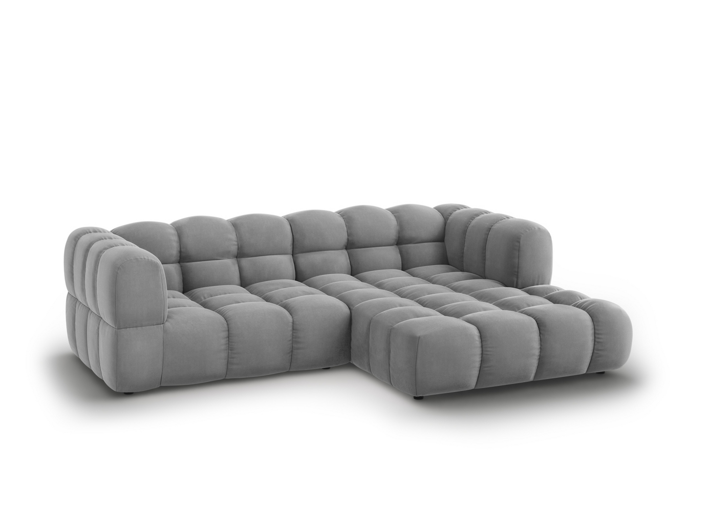Cosmopolitan Design högervänd sammetsmodulhörnsoffa, "Sky", 3-sits, 244 × 162 × 70 cm, Casino, svarta plastben