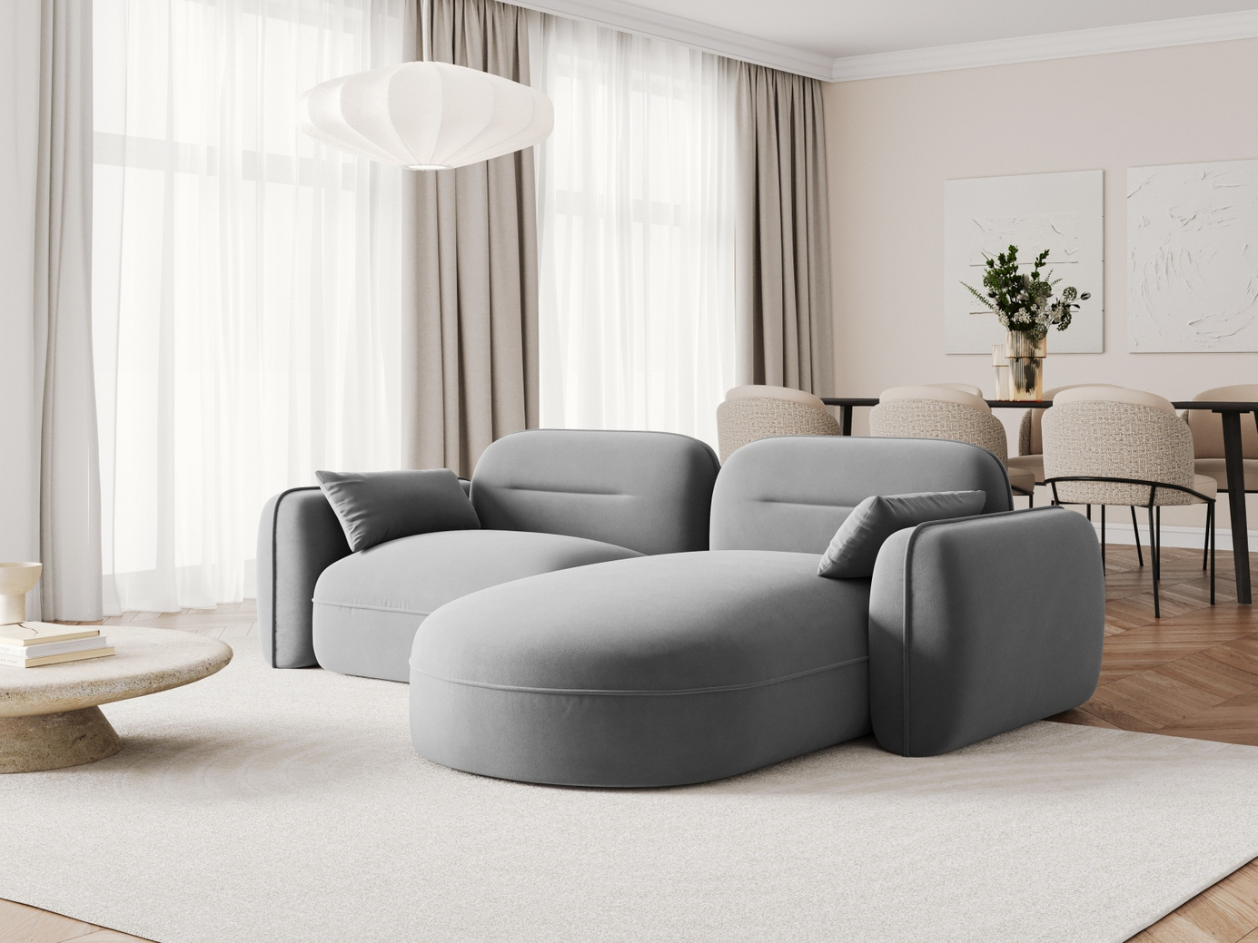 Cosmopolitan Design högervänd sammetsmodulhörnsoffa, "Sydney", 3-sits, 230 × 165 × 70 cm, Casino, svarta plastben