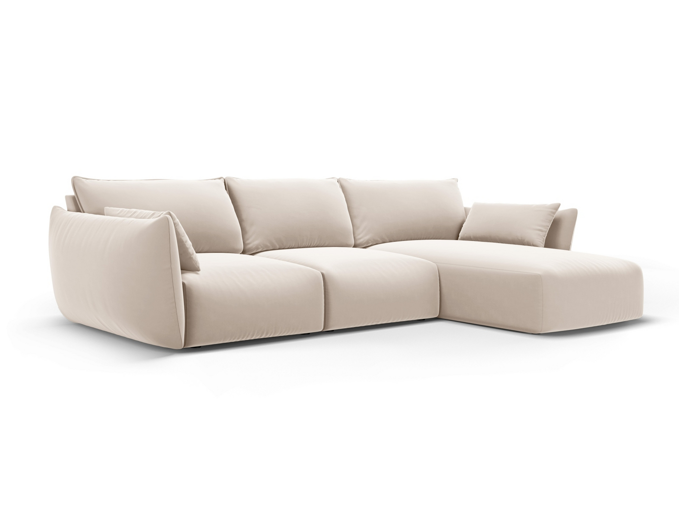 Cosmopolitan Design högervänd sammetshörnsoffa, "Matera", 5-sits, 280 × 171 × 85 cm, Salvador, svarta plastben