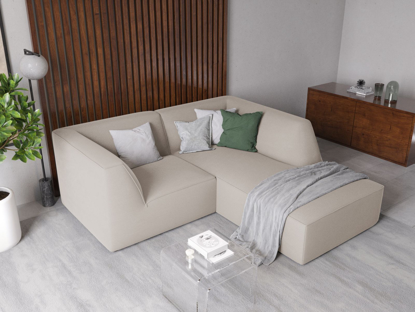 Cosmopolitan Design högervänd sammetsmodulhörnsoffa, "Siena", 3-sits, 186 × 180 × 69 cm, Salvador, svarta plastben, Variant RC_S_44