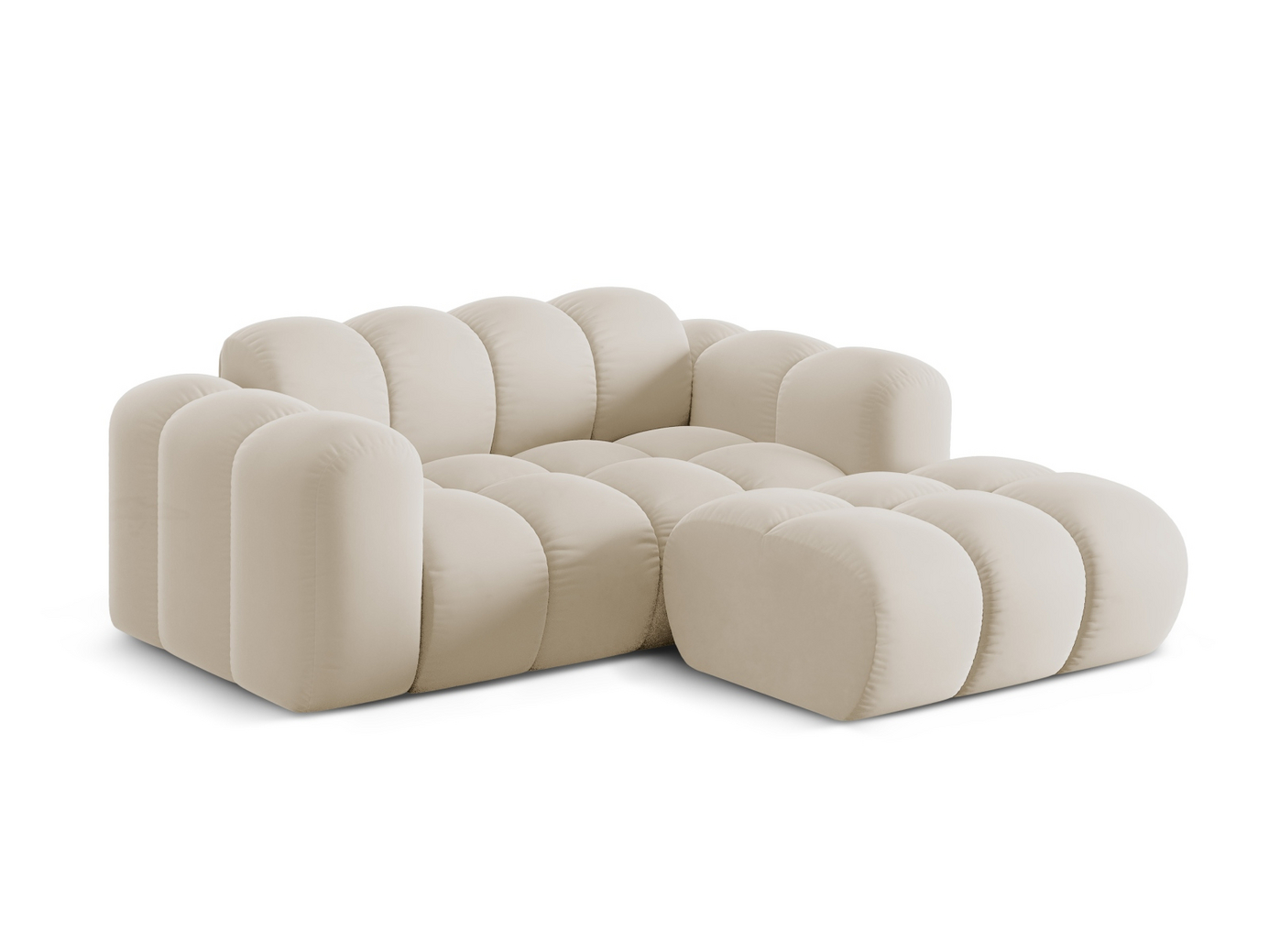 Cosmopolitan Design högervänd sammetshörnsoffa, "Treno", 2-sits, 180 × 164 × 70 cm, Bluvel, svarta plastben