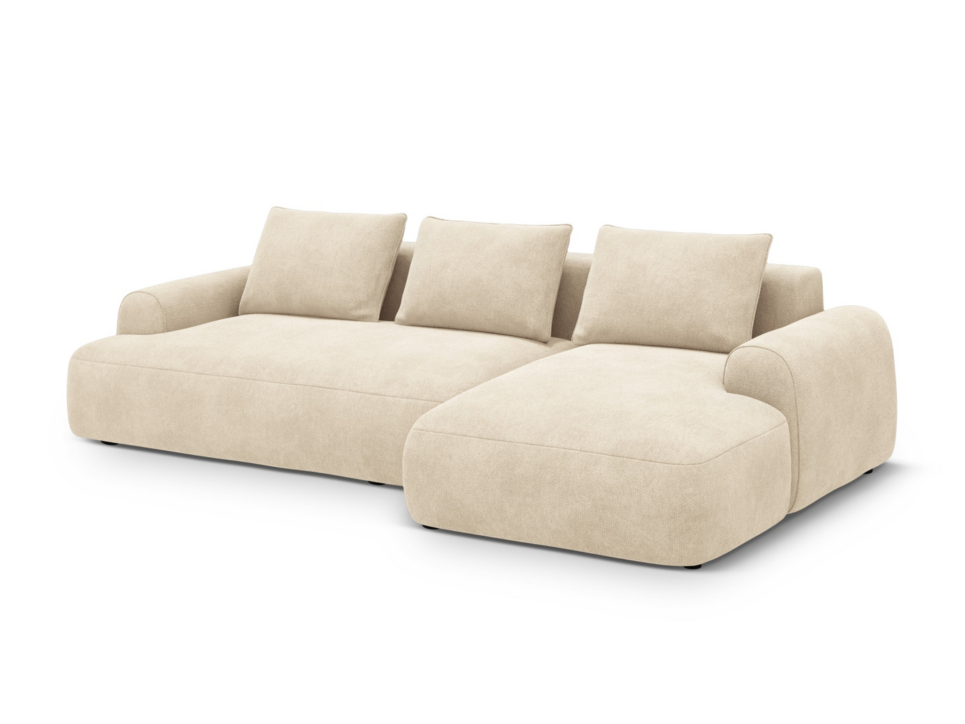 Cosmopolitan Design högervänd sammetshörnbäddsoffa med förvaring, "Calma", 3-sits, 275 × 142 × 84 cm, Vogue, svarta plastben