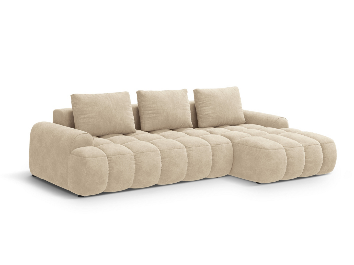 Cosmopolitan Design högervänd sammetshörnbäddsoffa med förvaring, "Linz", 3-sits, 275 × 142 × 84 cm, Vogue, svarta plastben, Variant RCF_120