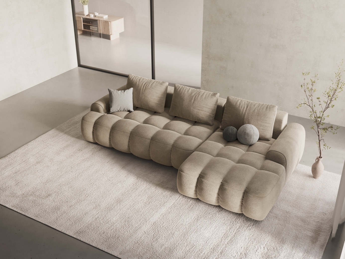 Cosmopolitan Design högervänd sammetshörnbäddsoffa med förvaring, "Linz", 3-sits, 275 × 142 × 84 cm, Vogue, svarta plastben, Variant RCF_120