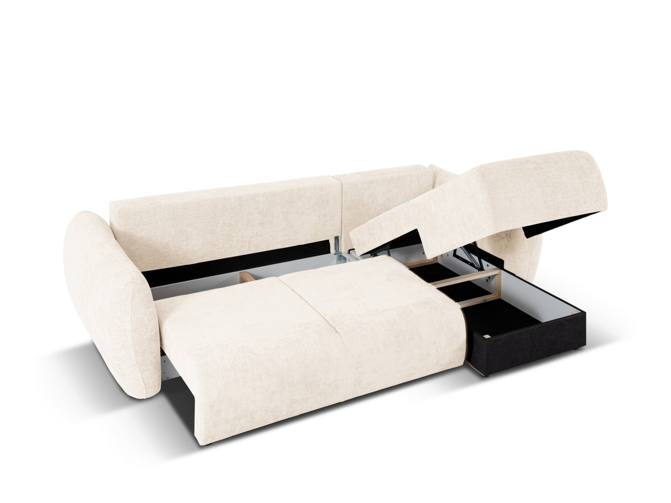 Cosmopolitan Design högervänd hörnbäddsoffa med förvaring, "Matera", 4-sits, 253 × 173 × 86 cm, Haga, svarta plastben