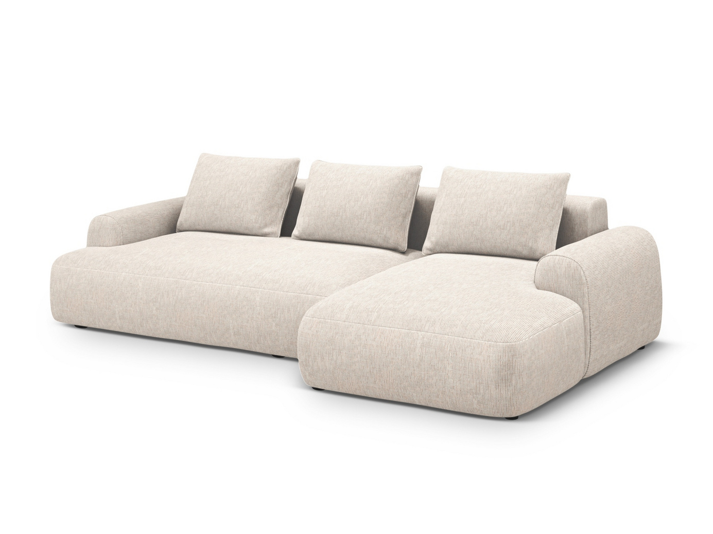 Cosmopolitan Design högervänd hörnbäddsoffa med förvaring, "Calma", 3-sits, 275 × 142 × 84 cm, Baltimore, svarta plastben