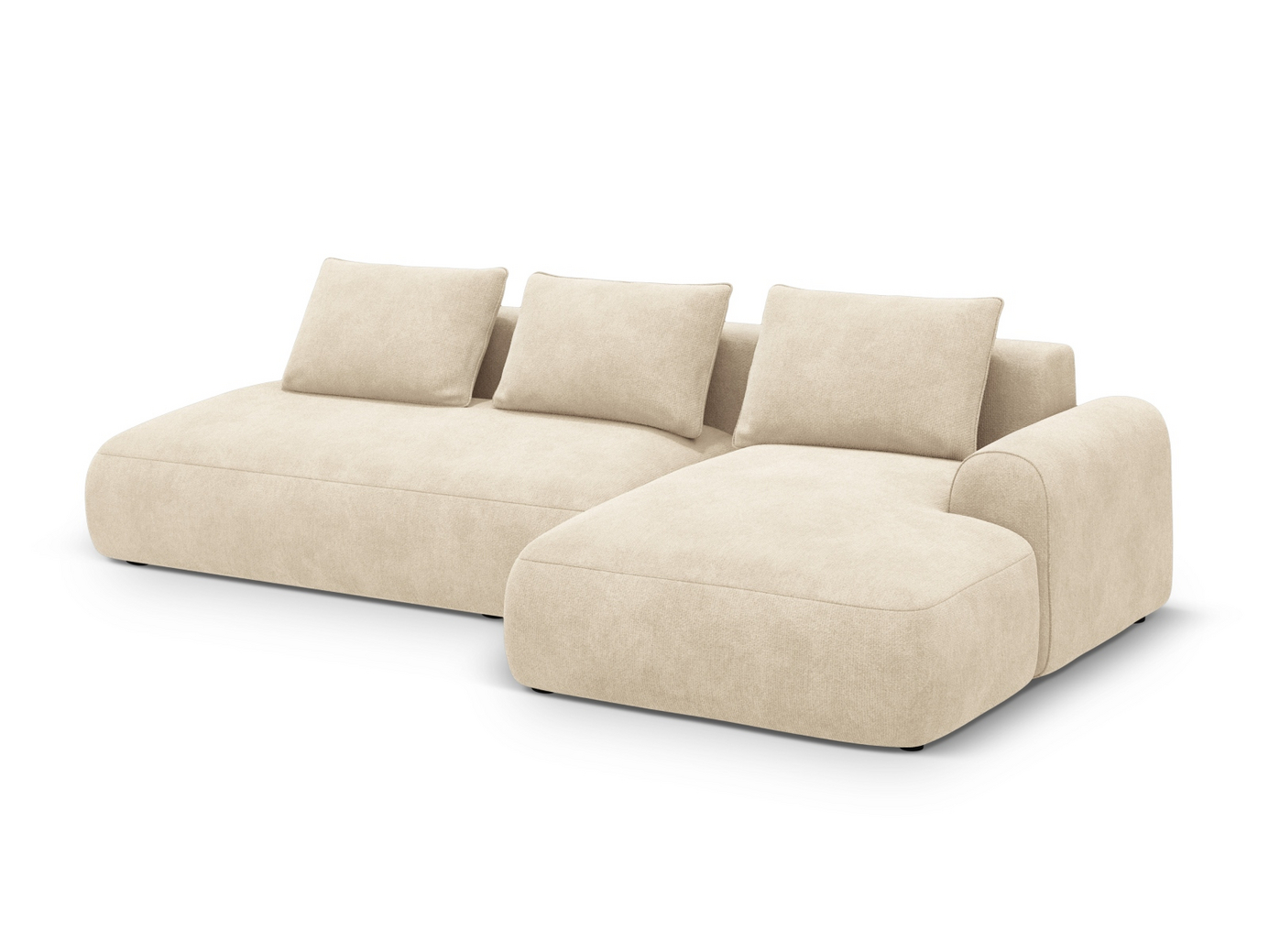 Cosmopolitan Design högervänd sammetshörnbäddsoffa med förvaring, "Calma", 5-sits, 275 × 142 × 84 cm, Vogue, svarta plastben