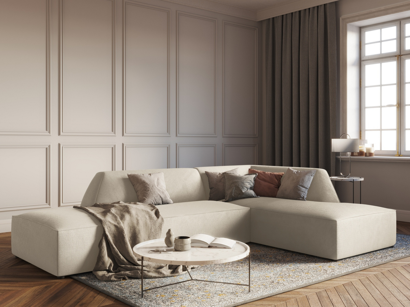 Cosmopolitan Design högervänd modulhörnsoffa, "Siena", 4-sits, 273 × 180 × 69 cm, Scala, svarta plastben, Variant RCO_100