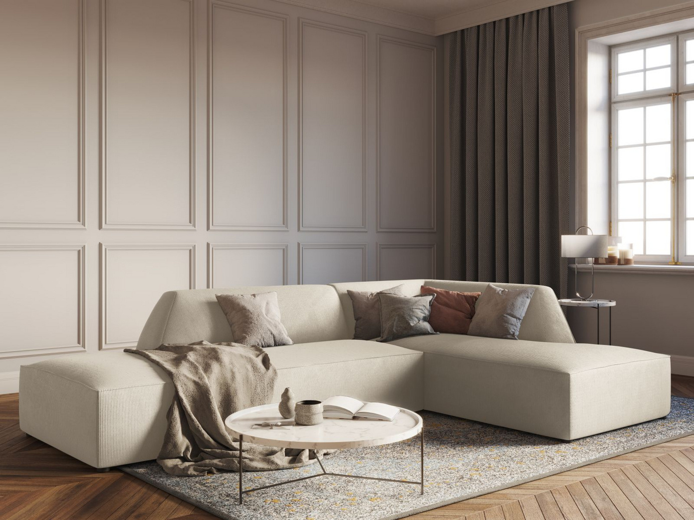 Cosmopolitan Design högervänd modulhörnsoffa, "Siena", 4-sits, 273 × 180 × 69 cm, Scala, svarta plastben, Variant RCO_100