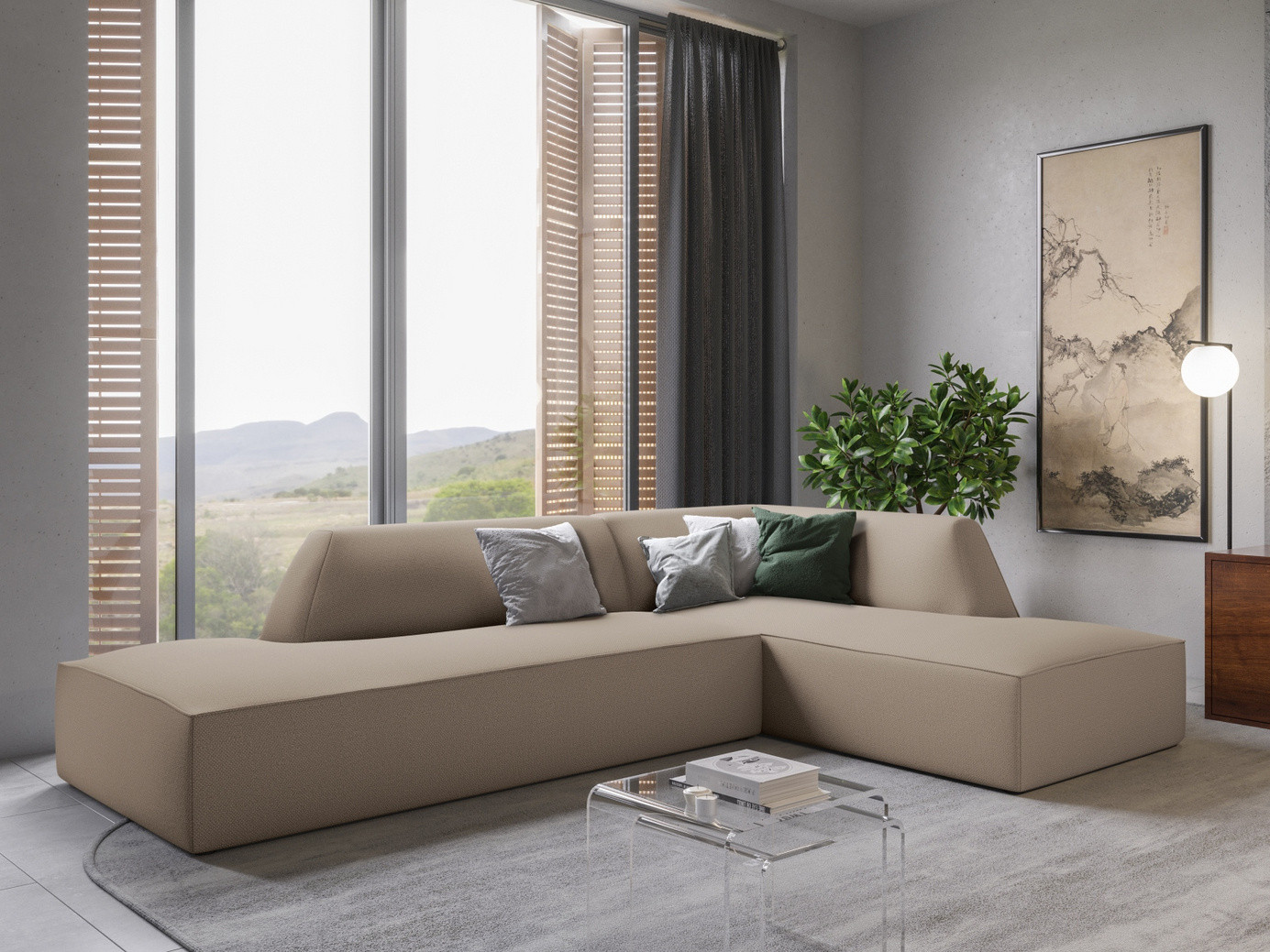 Cosmopolitan Design högervänd modulhörnsoffa, "Siena", 4-sits, 273 × 180 × 69 cm, Ottawa, svarta plastben, Variant RCO_137