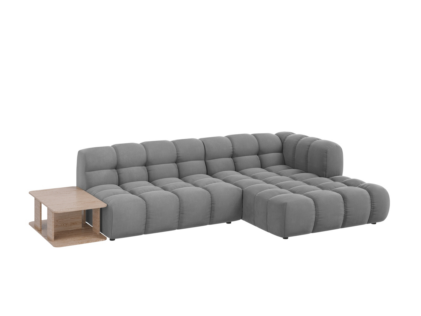 Cosmopolitan Design högervänd sammetsmodulhörnsoffa, "Sky", 4-sits, 297 × 162 × 70 cm, Casino, svarta plastben