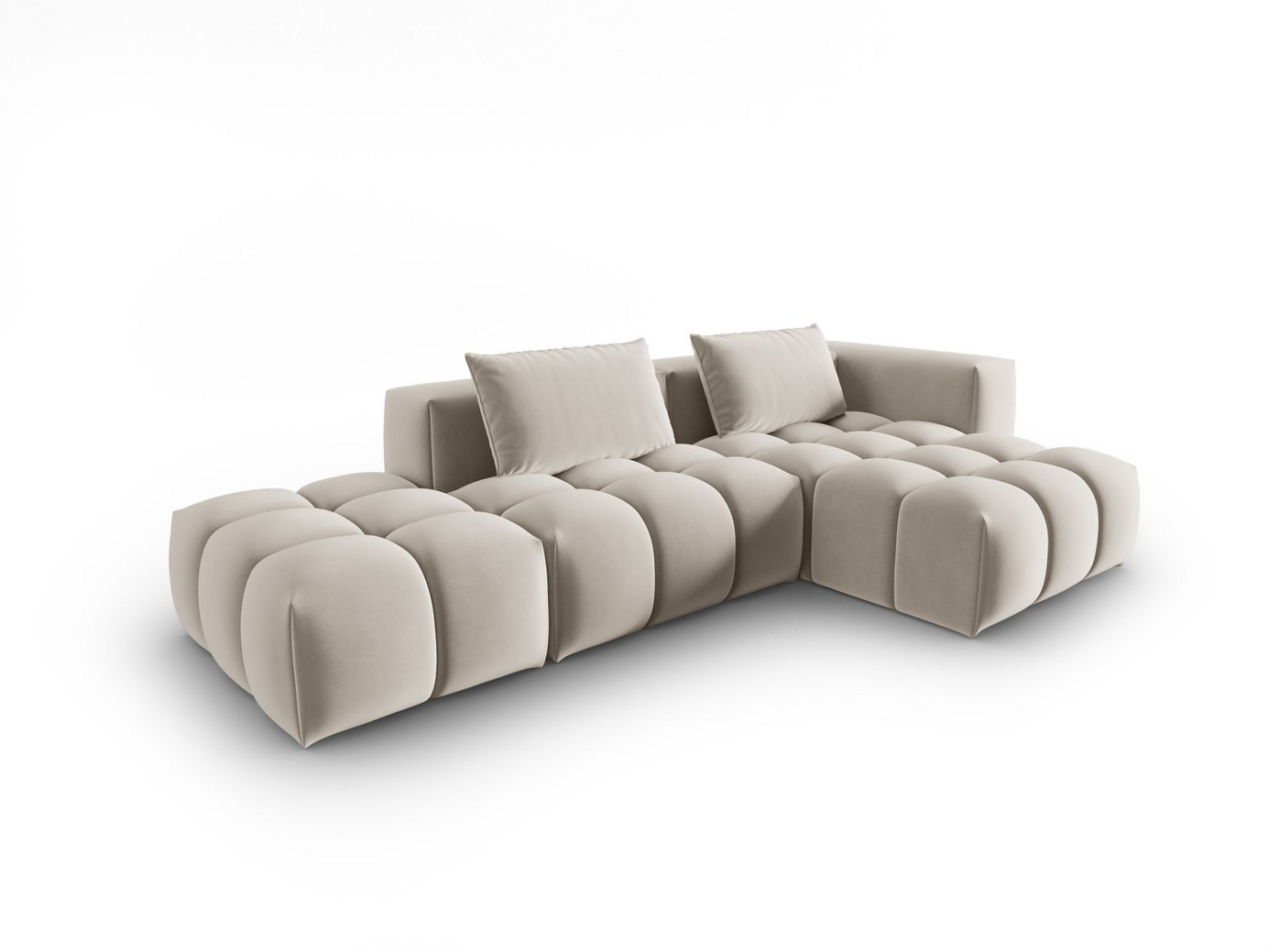 Cosmopolitan Design högervänd sammetsmodulhörnsoffa, "Verona", 4-sits, 265 × 145 × 70 cm, Casino, svarta plastben