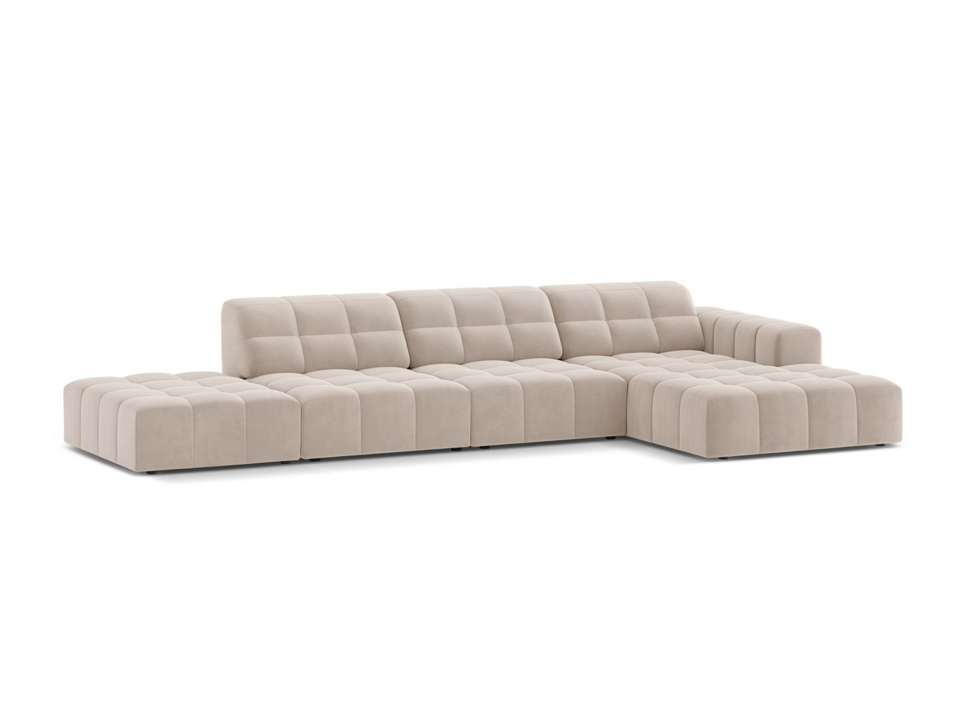 Cosmopolitan Design högervänd sammetshörnsoffa, "Chicago", 5-sits, 348 × 167 × 78 cm, Venus, svarta plastben