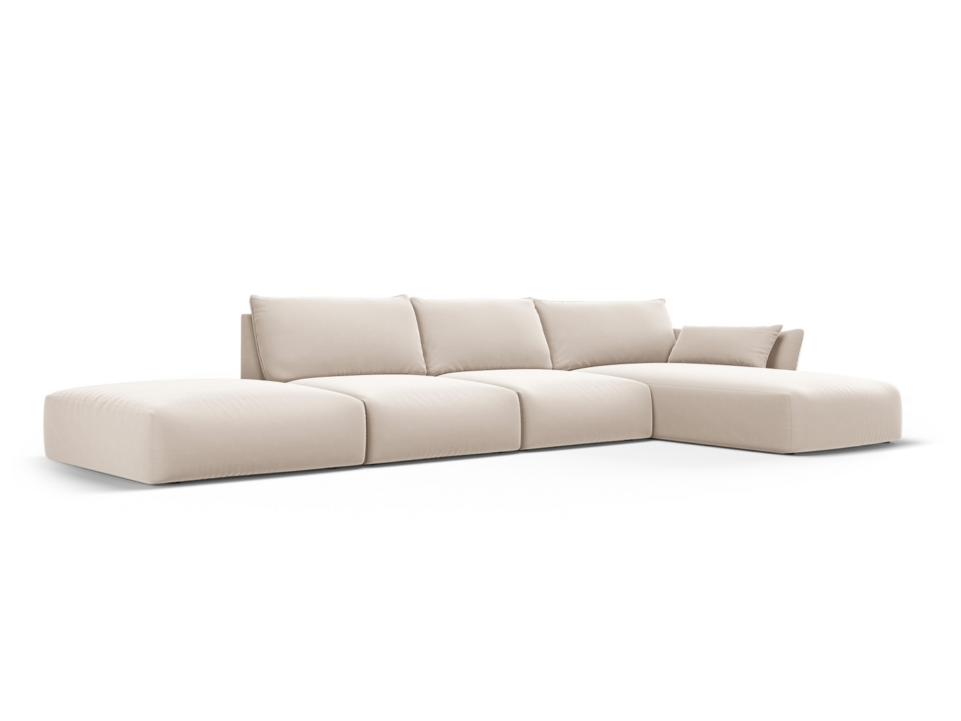 Cosmopolitan Design högervänd sammetshörnsoffa, "Matera", 5-sits, 364 × 171 × 85 cm, Salvador, svarta plastben