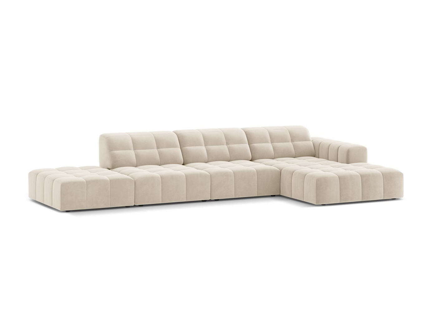 Cosmopolitan Design högervänd sammetshörnsoffa, "Chicago", 5-sits, 348 × 167 × 78 cm, Bluvel, svarta plastben