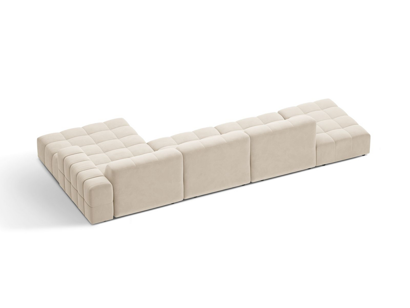 Cosmopolitan Design högervänd sammetshörnsoffa, "Chicago", 5-sits, 348 × 167 × 78 cm, Bluvel, svarta plastben