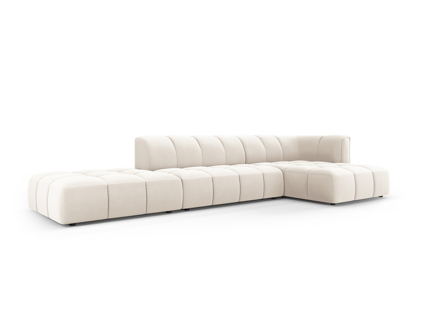 Cosmopolitan Design högervänd sammetsmodulhörnsoffa, "Moritz", 5-sits, 323 × 160 × 70 cm, Bluvel, svarta plastben