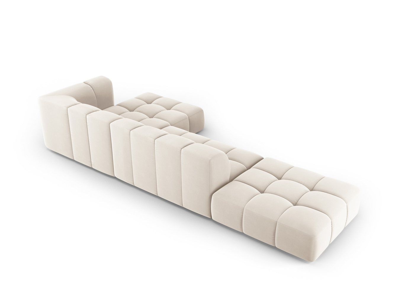 Cosmopolitan Design högervänd sammetsmodulhörnsoffa, "Moritz", 5-sits, 323 × 160 × 70 cm, Bluvel, svarta plastben