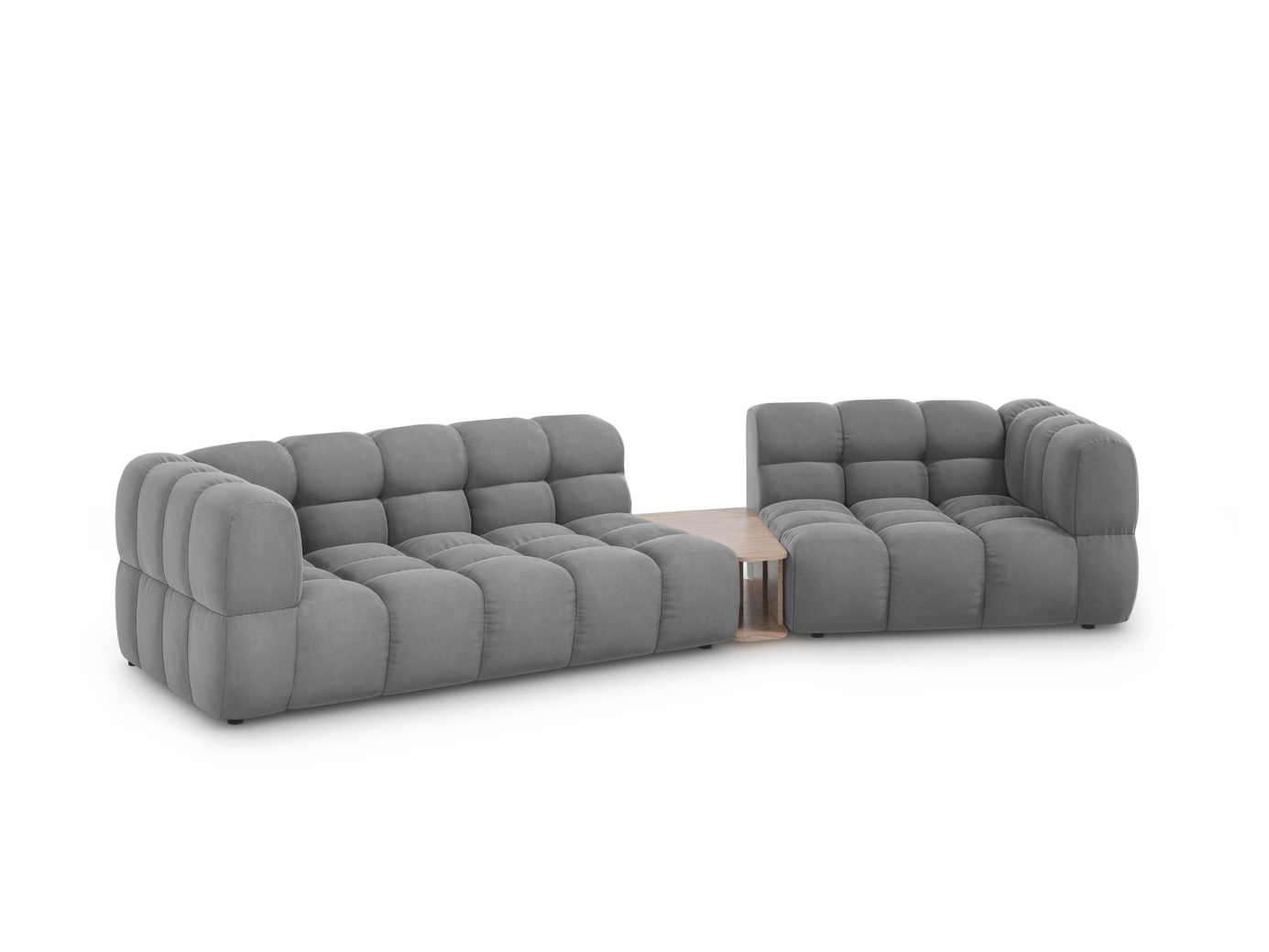 Cosmopolitan Design högervänd sammetsmodulsoffa, "Sky", 3-sits, 353 × 148 × 70 cm, Casino, svarta plastben