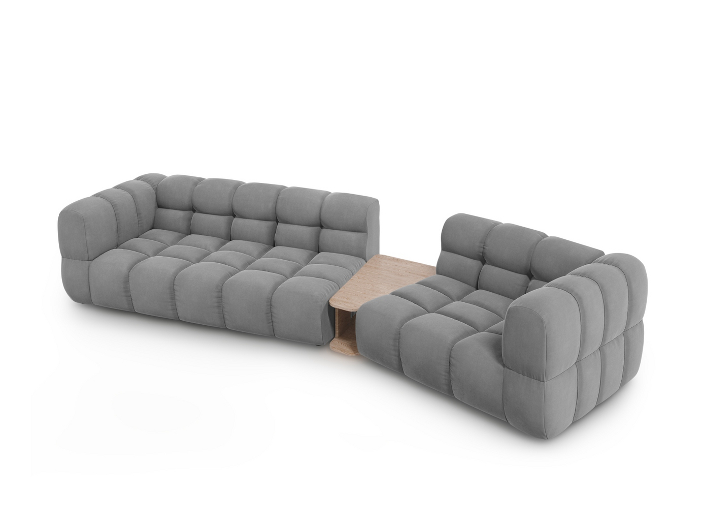 Cosmopolitan Design högervänd sammetsmodulsoffa, "Sky", 3-sits, 353 × 148 × 70 cm, Casino, svarta plastben