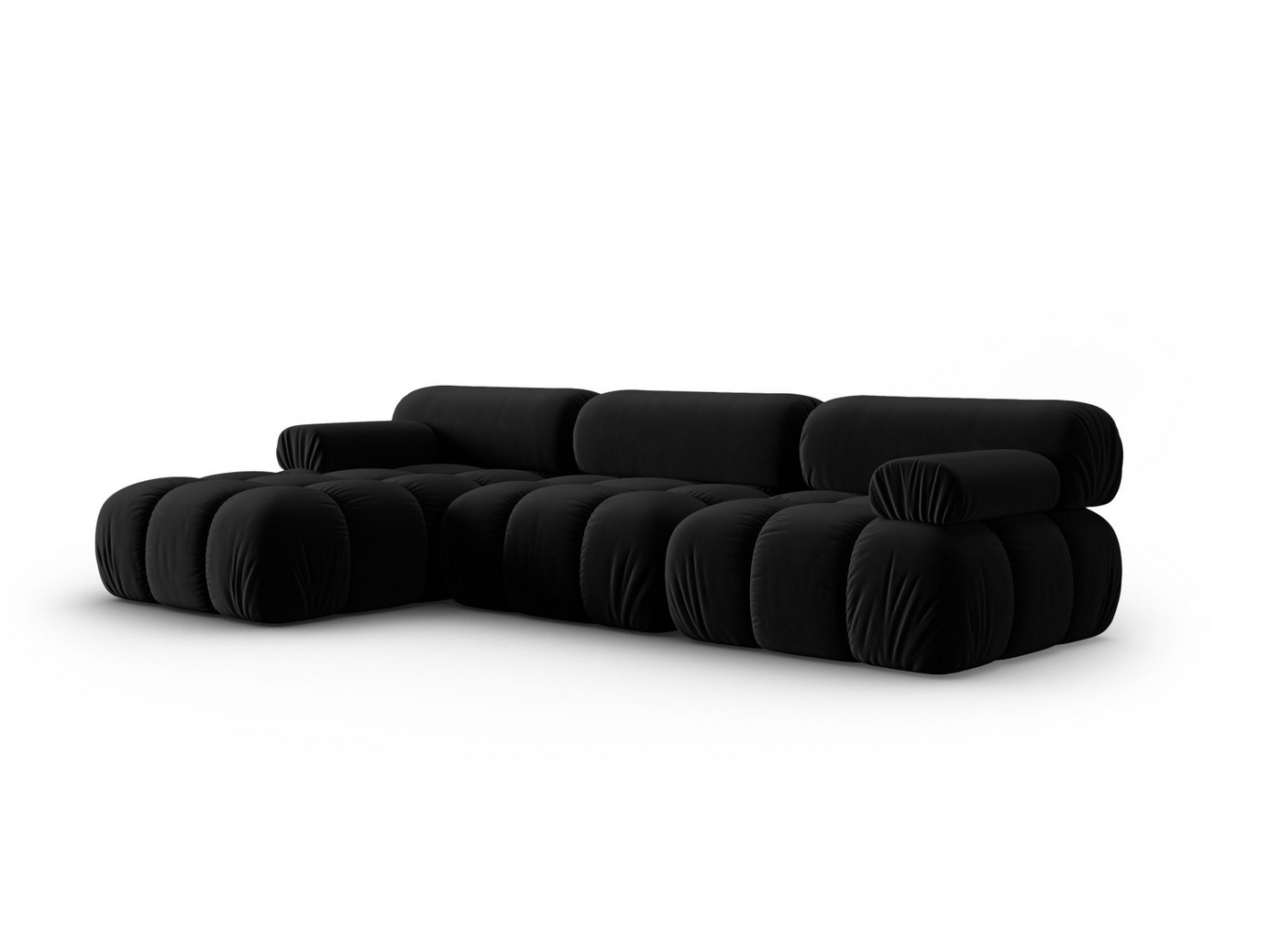 Cosmopolitan Design vänstervänd sammetsmodulhörnsoffa, "Cortina", 4-sits, 282 × 155 × 70 cm, Bluvel, svarta plastben