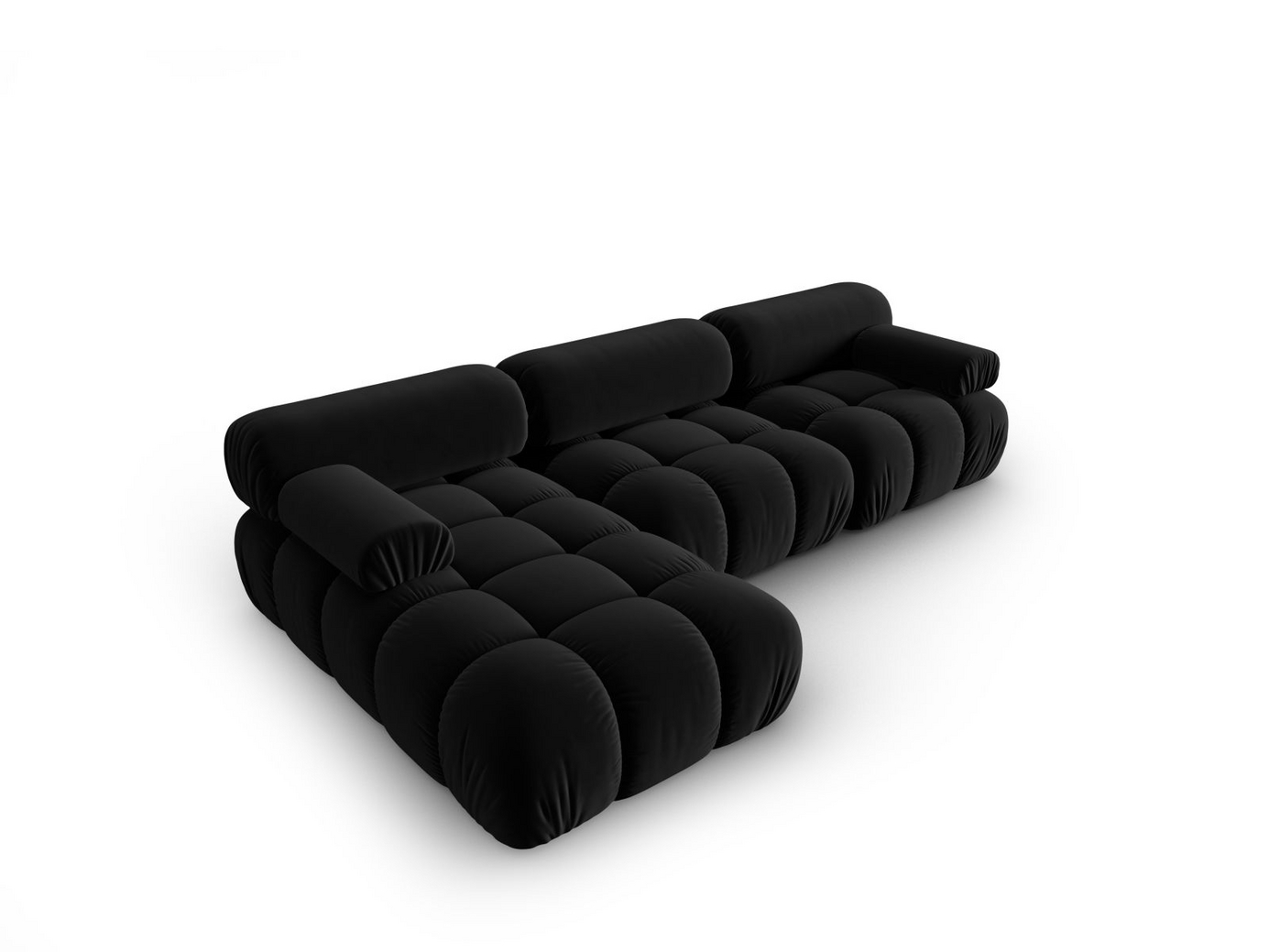 Cosmopolitan Design vänstervänd sammetsmodulhörnsoffa, "Cortina", 4-sits, 282 × 155 × 70 cm, Bluvel, svarta plastben