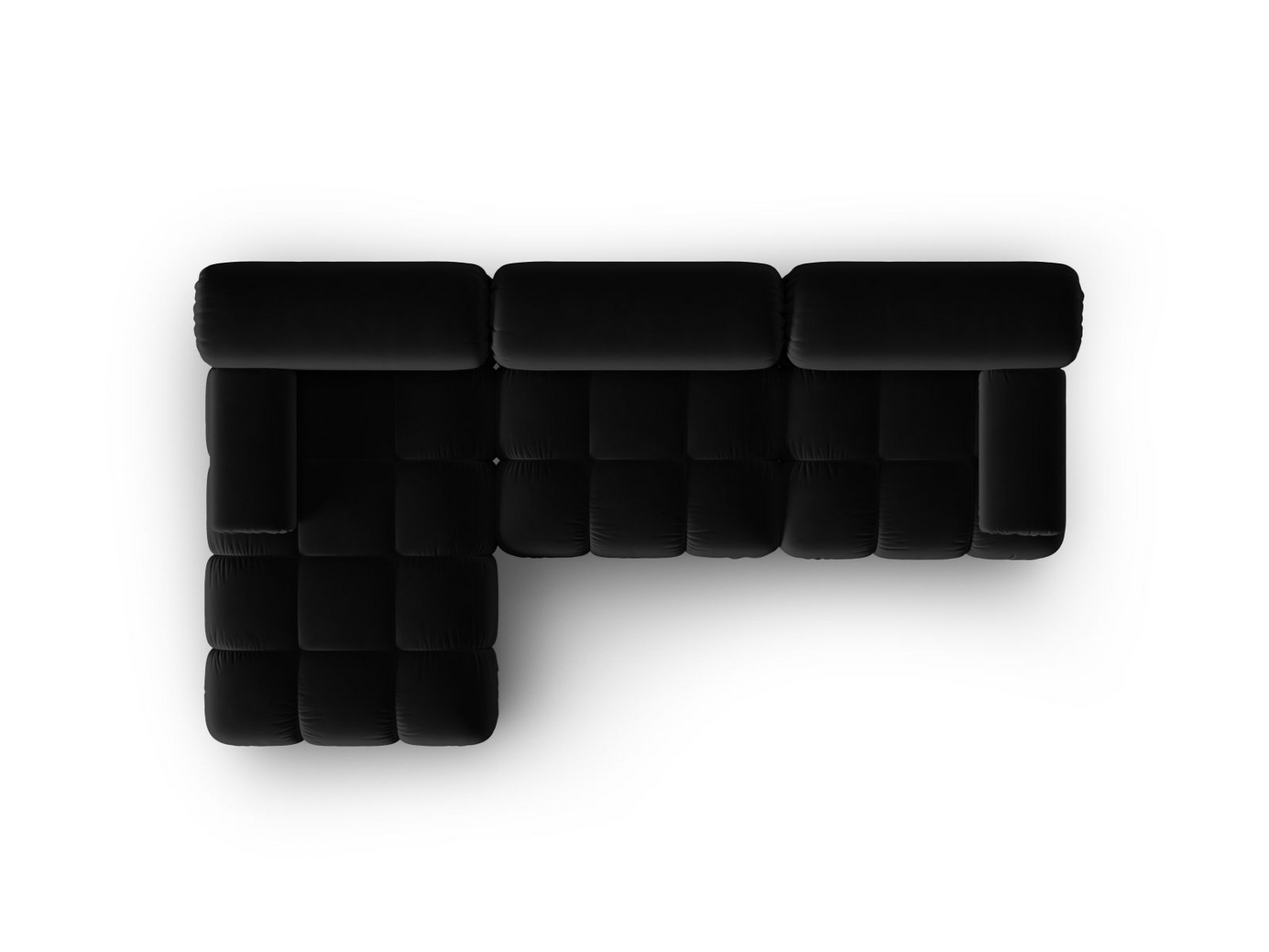 Cosmopolitan Design vänstervänd sammetsmodulhörnsoffa, "Cortina", 4-sits, 282 × 155 × 70 cm, Bluvel, svarta plastben