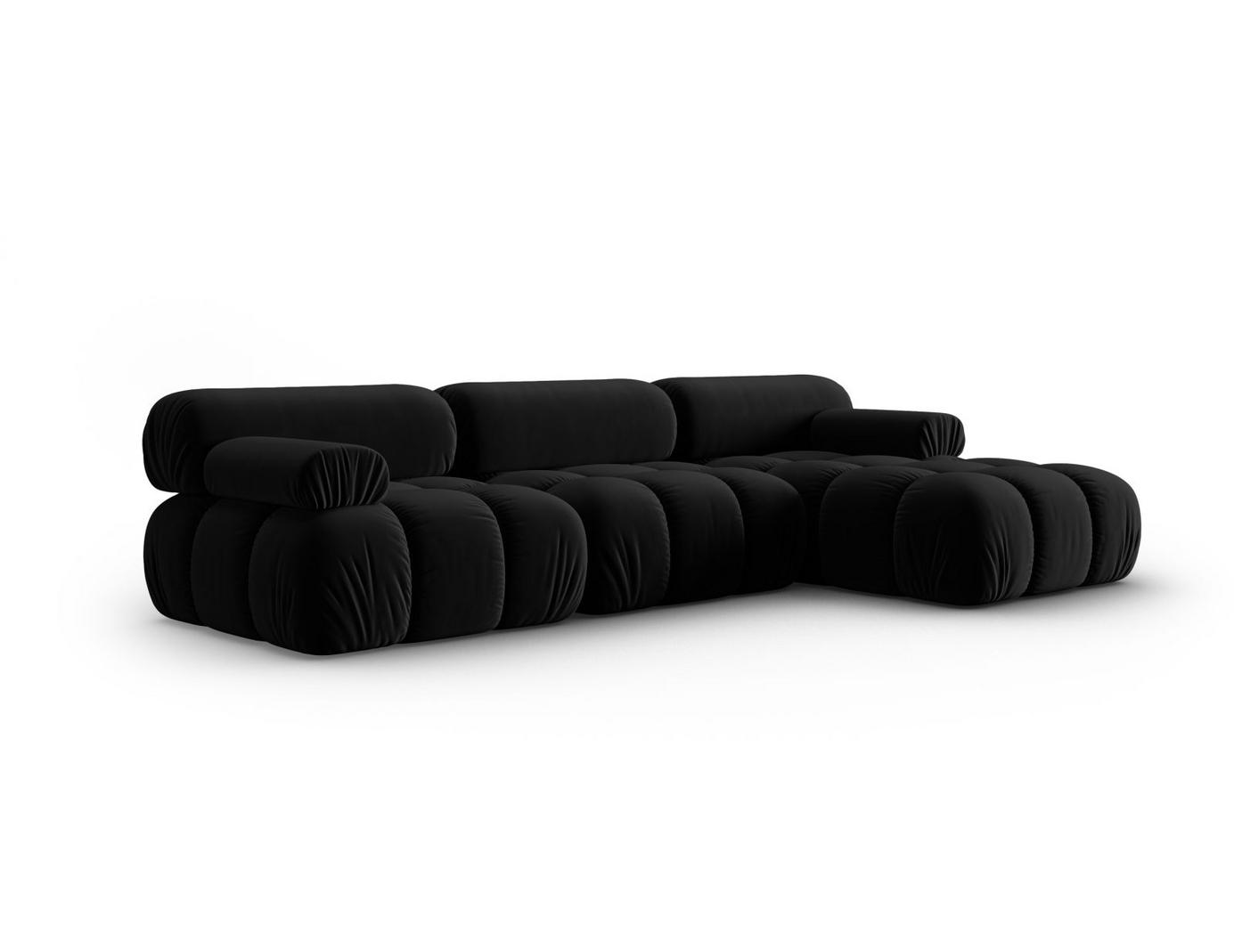 Cosmopolitan Design högervänd sammetsmodulhörnsoffa, "Cortina", 4-sits, 282 × 155 × 70 cm, Bluvel, svarta plastben