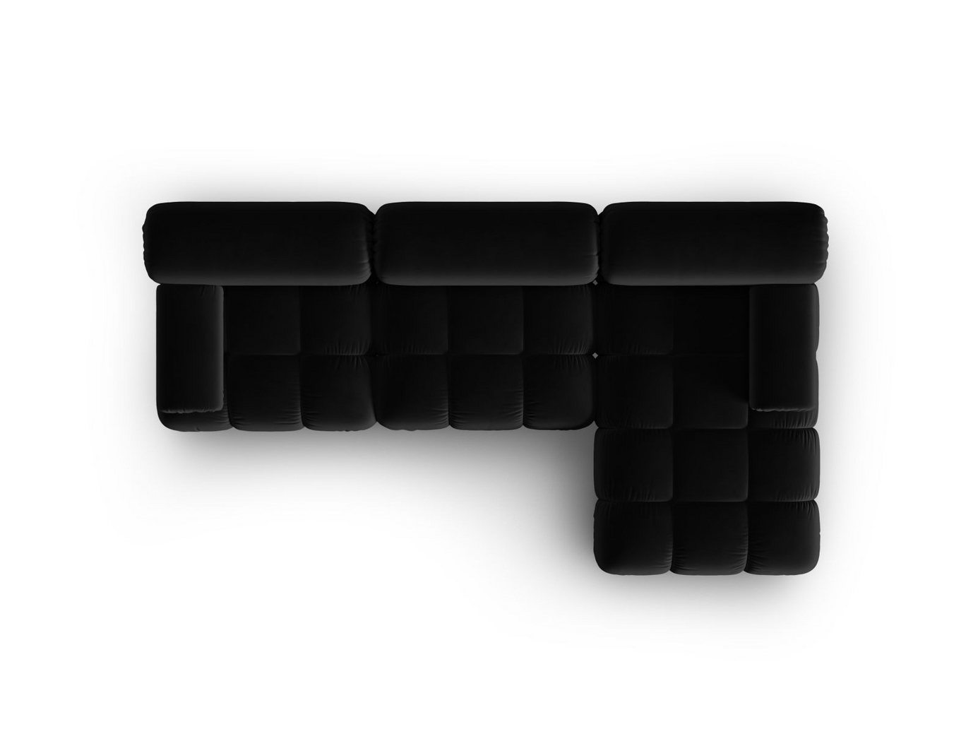 Cosmopolitan Design högervänd sammetsmodulhörnsoffa, "Cortina", 4-sits, 282 × 155 × 70 cm, Bluvel, svarta plastben
