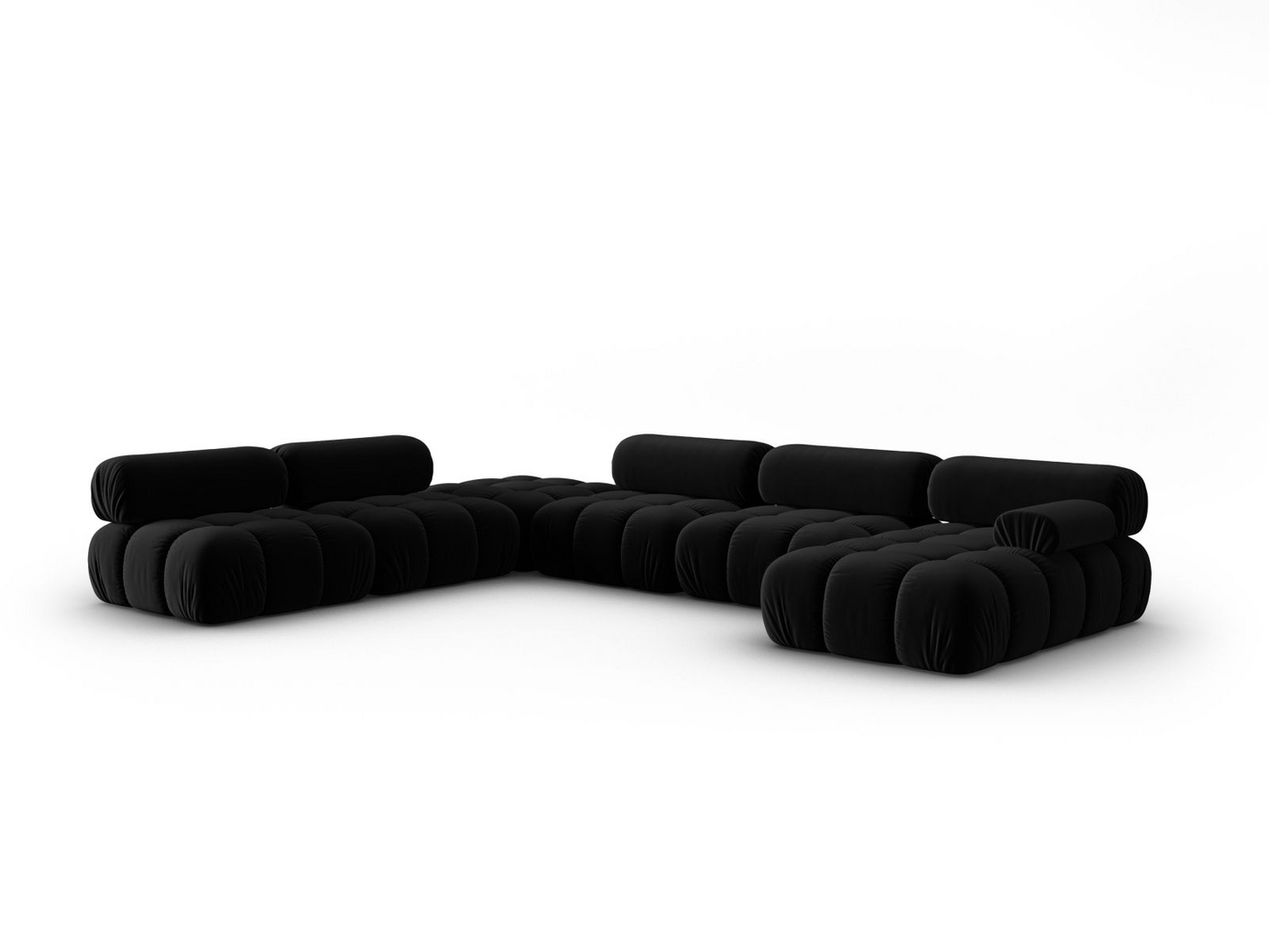 Cosmopolitan Design vänstervänd sammetspanoramamodulhörnsoffa, "Cortina", 7-sits, 376 × 282 × 70 cm, Bluvel, svarta plastben
