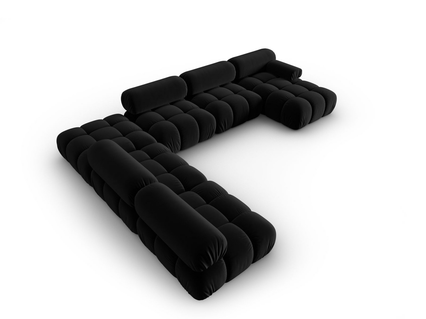 Cosmopolitan Design vänstervänd sammetspanoramamodulhörnsoffa, "Cortina", 7-sits, 376 × 282 × 70 cm, Bluvel, svarta plastben