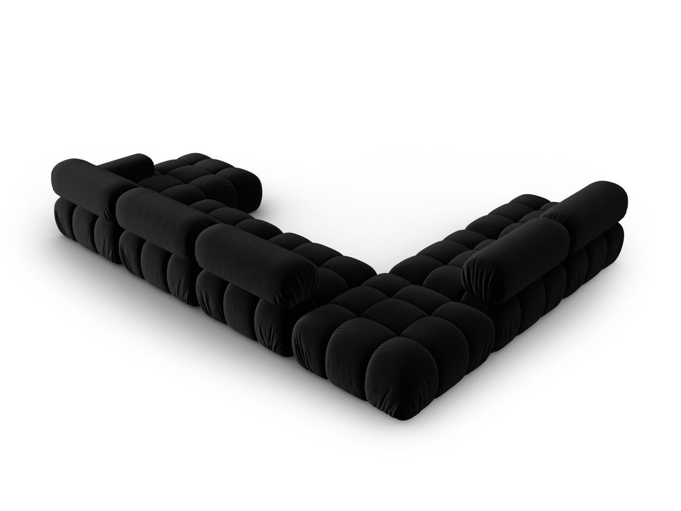 Cosmopolitan Design vänstervänd sammetspanoramamodulhörnsoffa, "Cortina", 7-sits, 376 × 282 × 70 cm, Bluvel, svarta plastben