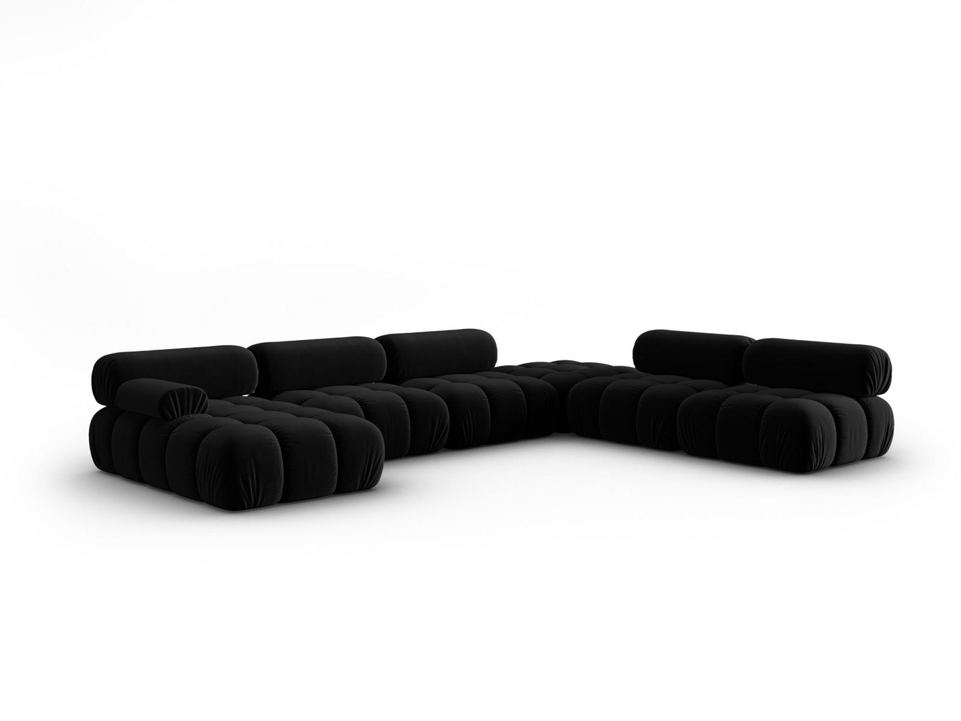 Cosmopolitan Design högervänd sammetspanoramamodulhörnsoffa, "Cortina", 7-sits, 376 × 282 × 70 cm, Bluvel, svarta plastben