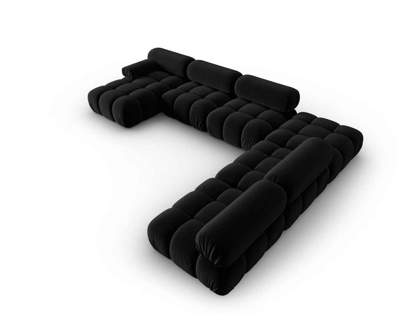 Cosmopolitan Design högervänd sammetspanoramamodulhörnsoffa, "Cortina", 7-sits, 376 × 282 × 70 cm, Bluvel, svarta plastben